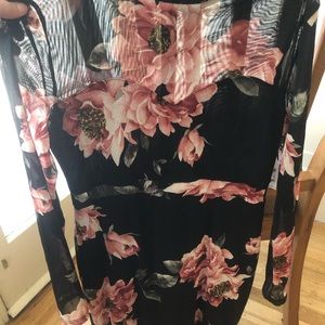 floral on black mesh dress